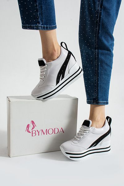 Bymoda Nou sezon alb negru pantofi sport cu toc ascuns cu pană Înălțime totală 10 cm