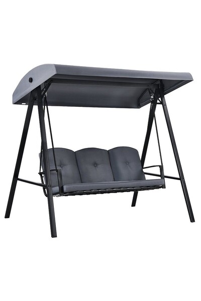PROCART Garden swing, 3 seats, waterproof canopy, 205x118x184 cm, gray