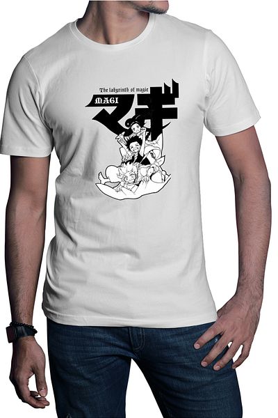 OEM Tricou barbati Magi The Labyrinth of Magic Protagonists Group Manga White Black