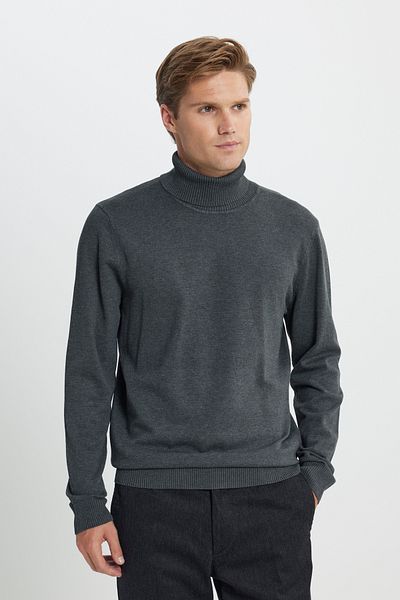 AC&Co / Altınyıldız Classics Men's Anthracite-Melange Regular Fit Full Turtleneck Sweater