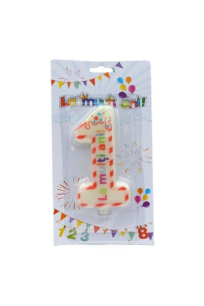 OEM Wax candle for birthday, number 1, 7x12cm, multicolor