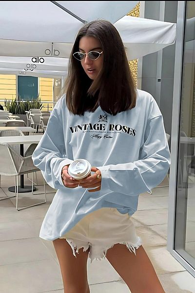 Madmext Tricou cu mânecă lungă cu imprimeu Baby Blue Mg2451