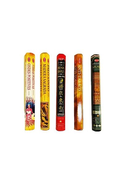 Hem Set 5 cutii bețișoare parfumate, TOP cele mai utilizate, palo-santo, anti-tutun, 5 în 1 feng shui, mosc, pozitiv