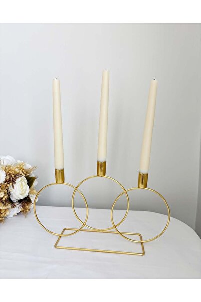 sanat perisi Gold Yuvarlak 3'lü Paslanmaz Metal Dekoratif Şamdanlık