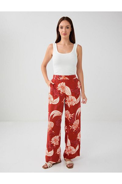 Jimmy Key Pantaloni țesuți cu model cu picioare largi, roșu Claret