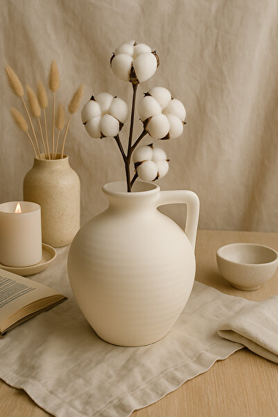 Lui Tasarım Krem Rengi Dekoratif Midi Boy Testi Doğal Dokulu İskandinav Sadeliği 18 cm