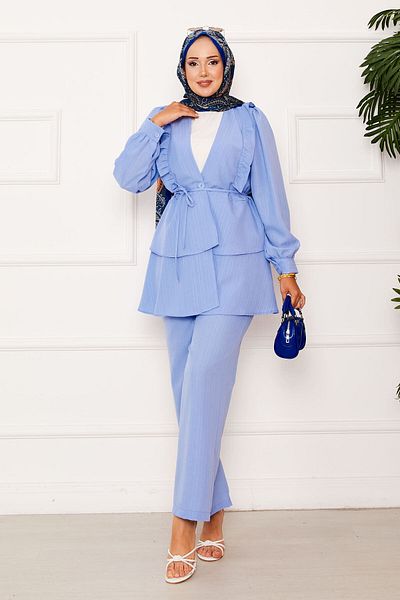 EBRUTESETTÜR Double Suit with Flounce Ruffle Detail in Skirt