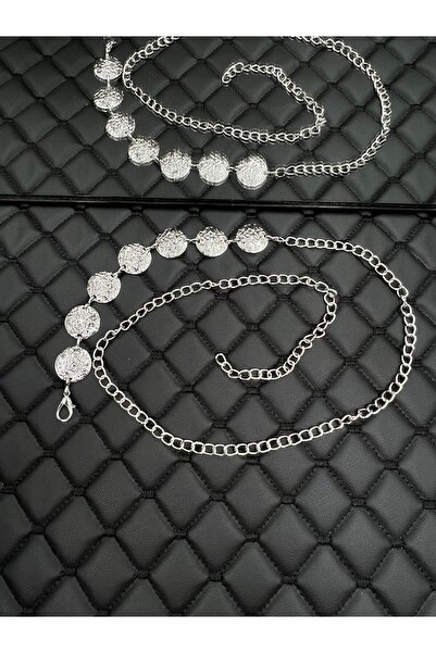 Mynoa 7-Piece Round Silver Waist Chain, Women's Belt, Chain Belt