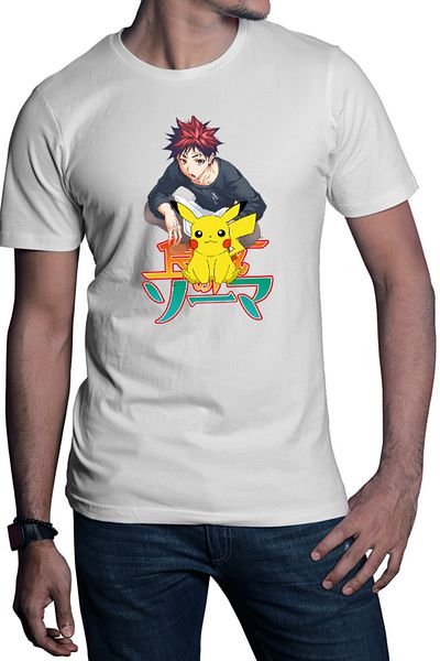 OEM Men's T-shirt Food Wars Soma Pikachu Sit Pet Japan