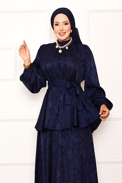 EBRUTESETTÜR Beli Gathered Mobile Belted Jacquard Skirt Suit