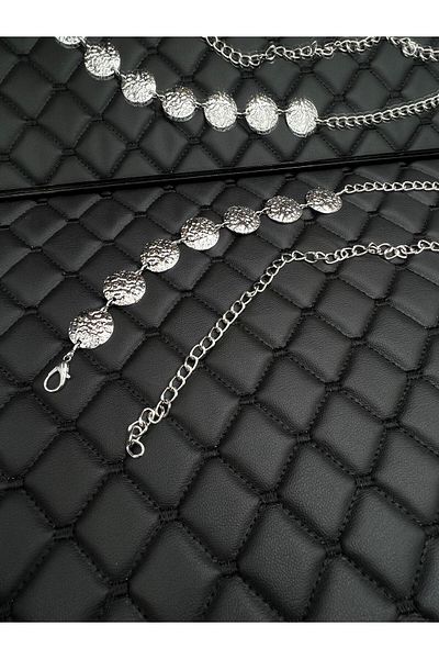 Mynoa 7-Piece Round Silver Waist Chain, Women's Belt, Chain Belt