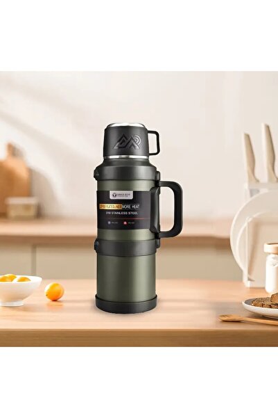 esdekor Koyu yeşil / 2,5L Paslanmaz Çelik Yalıtımlı Büyük Kapasiteli Su Şişesi