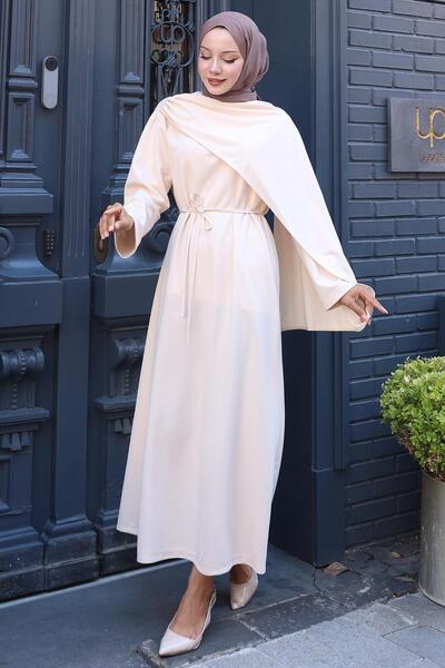 hafsamina Φόρεμα με λεπτομέρεια σάλι Μπεζ HM2792