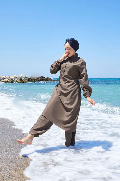 EBRUTESETTÜR Half Zipper Adjustable Waist Hijab Swimsuit