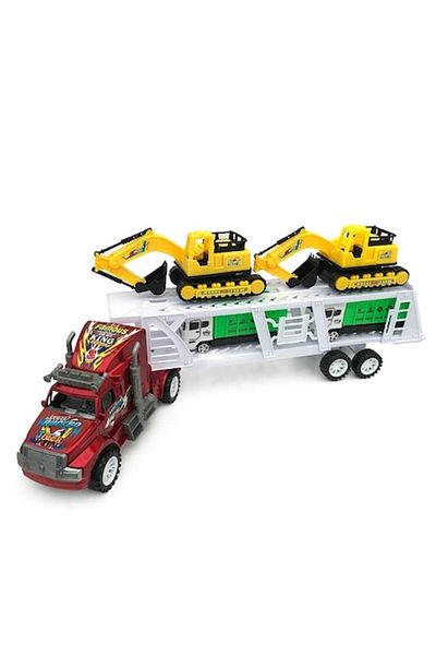 OEM Camion roșu care transportă patru utilaje, 55x22 cm