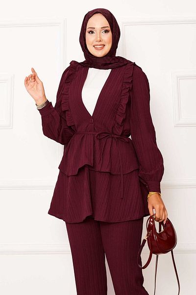 EBRUTESETTÜR Double Suit with Flounce Ruffle Detail in Skirt