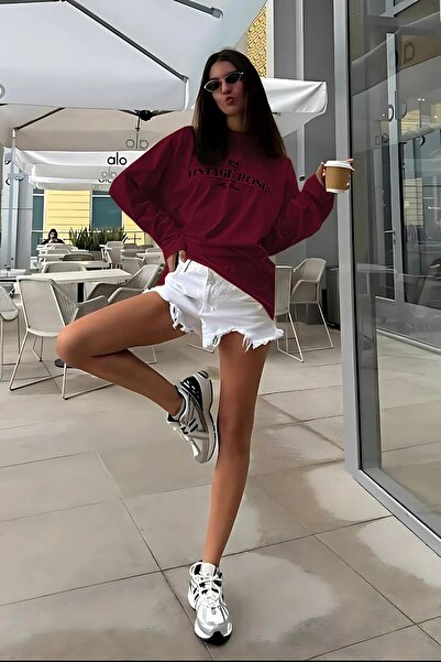 Madmext Bordo Baskılı Uzun Kollu Tişört Mg2451