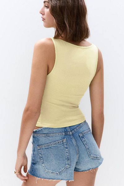 VODENS Women's Butter Yellow 100% Cotton Basic Sleeveless Top