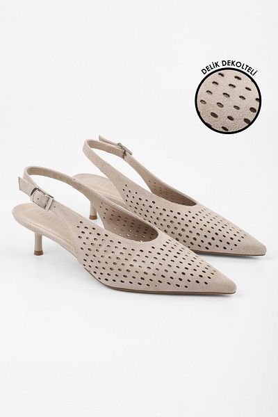 Shoeberry Women's Rilou Skin Suede Perforated Low-Cut Stiletto