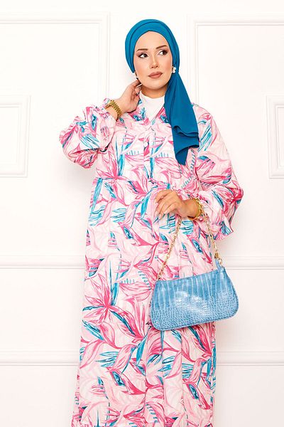 EBRUTESETTÜR Half Button Leaf Pattern Modal Dress