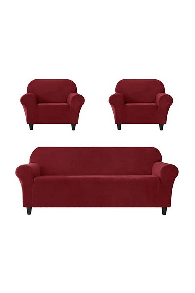 trendyhome Velvet Elastic Slipcover Set, 3-Seater Sofa + 2 Armchairs, UNI, Grena, J11023