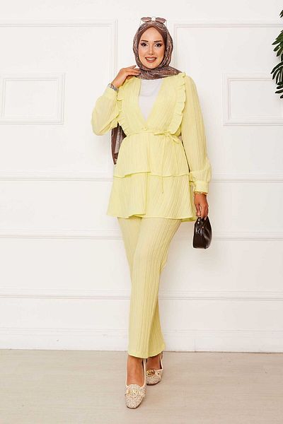 EBRUTESETTÜR Double Suit with Flounce Ruffle Detail in Skirt