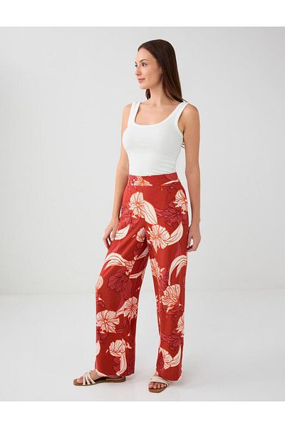 Jimmy Key Pantaloni țesuți cu model cu picioare largi, roșu Claret