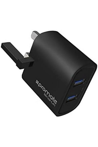 Promate Travel Wall Charger for iPad Pro, Universal 2.4A Dual USB Portable Wall Power Adapter