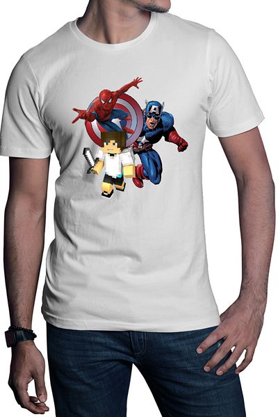 OEM Men's T-shirt Captain America Spiderman Minecraft Super Hero Save