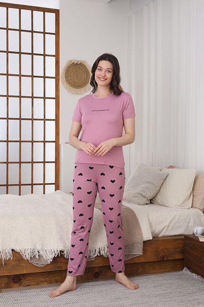 LİLA İÇ GİYİM Women's Milan Short Sleeve Pajama Set
