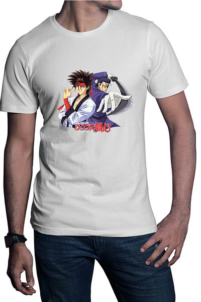 OEM Men's T-shirt Rurouni Kenshin Hajime Sanosuke Duo Sword