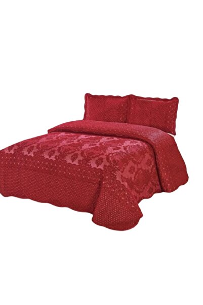 OEM Double Bed Cover, Elegant Velvet, 3 pieces, 230x250cm, Dark Red
