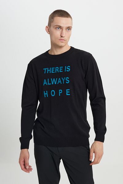 AC&Co / Altınyıldız Classics Men's Black Non-Pilling Fabric Standard Fit Crew Neck Printed Knitwear Sweater