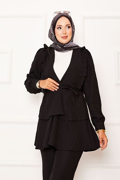 EBRUTESETTÜR Double Suit with Flounce Ruffle Detail in Skirt