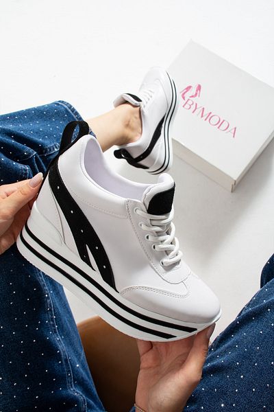 Bymoda Nou sezon alb negru pantofi sport cu toc ascuns cu pană Înălțime totală 10 cm