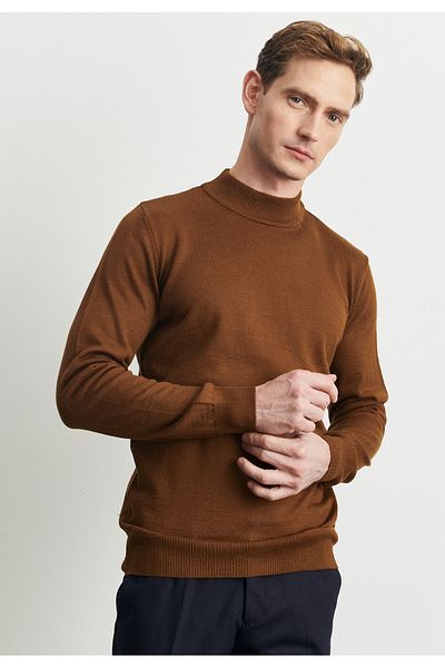 AC&Co / Altınyıldız Classics Men's Cinnamon Standard Fit Normal Cut Half Turtleneck Wool Knitwear Sweater