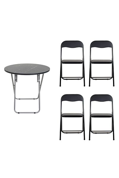 Z-Tools Round folding table with mdf top, dimensions 70x70, black plus 4 x folding kitchen chairs ZLN6937_4S