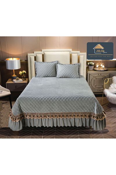 trendyhome Premium Velvet Duvet Cover, Double Bed, 3 Pieces, UNI, Light Grey, J11116