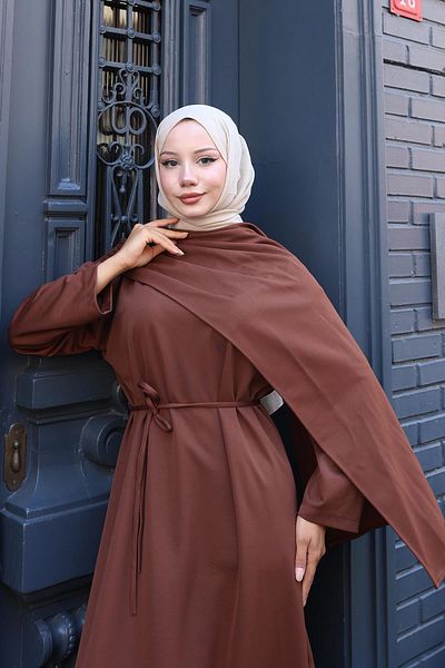 hafsamina Shawl Detailed Dress Brown Hm2792