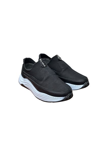 erenimstore Genuine Leather Black Laceless Walking Orthopedic Men's Shoes
