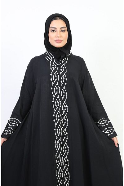 Stylish Linen abaya decorated with embroidery