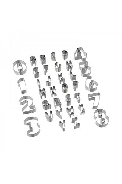FİVE Set of 30 stainless steel cookie cutters with letters and numbers,