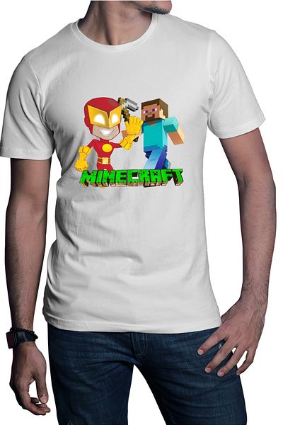 OEM Men's T-shirt The Flash Minecraft Steve Super Hero