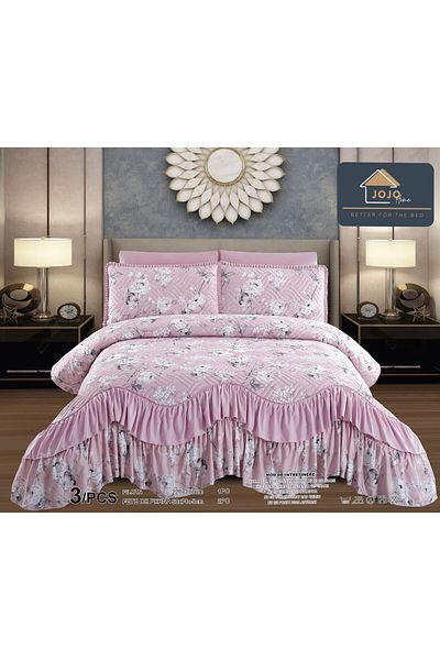 trendyhome Ruffled Duvet Cover, Double Bed, 3 Pieces, Floral Print, Light Pink, J9841