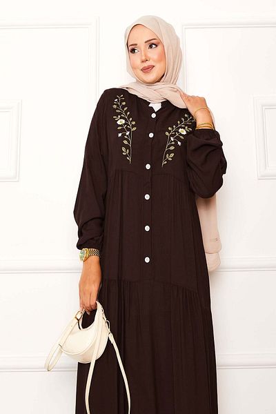 EBRUTESETTÜR Embroidery Detailed Half Button Dress