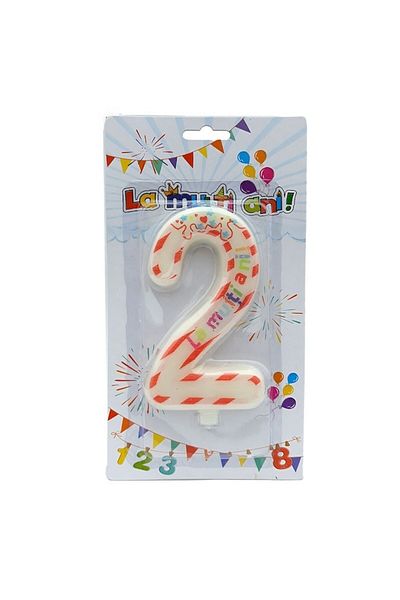 OEM Lumânare din ceară pentru ziua de naștere, numărul 2, 7x12cm, multicoloră