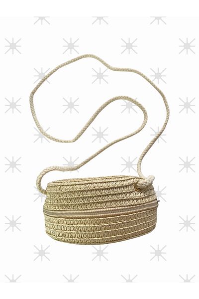 BİGÜMEX Straw Cylinder Model 12 cm Diameter Shoulder Bag