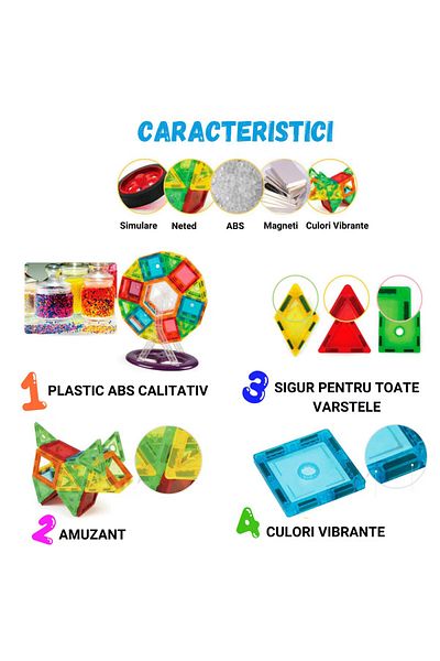 Magnetic Set 70 piese magnetice de construit educational si creativ pentru copii, SOLTOY® Blocks