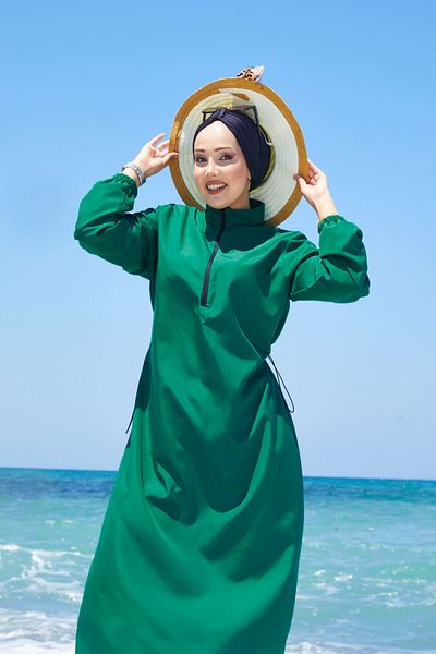 EBRUTESETTÜR Half Zipper Adjustable Waist Hijab Swimsuit