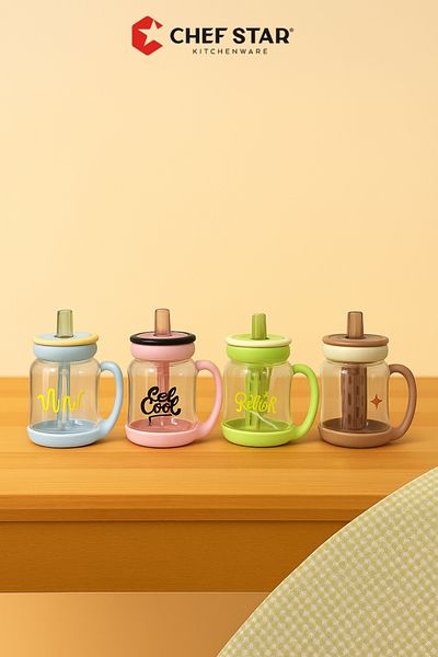 Chefstar Mug with Handle and Straw – 900 ml